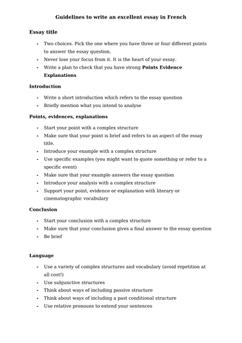 French - writing essay vocabulary & help (Edexcel - A level)