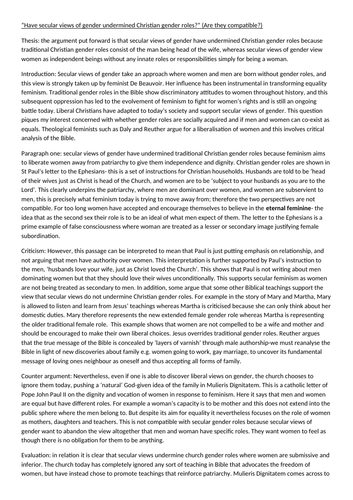 “Have secular views of gender undermined Christian gender roles?” (Are they compatible?)