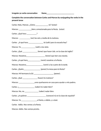 Irregular yo verbs conversation