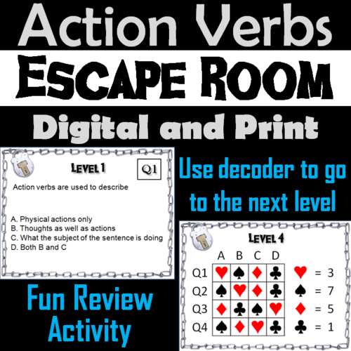 Action Verbs Activity: Escape Room Grammar