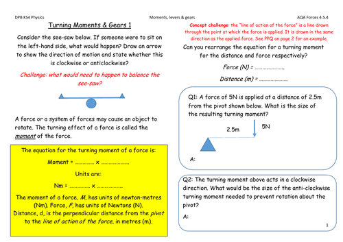 Moments, levers & gears 1 AQA Physics 4.5.4