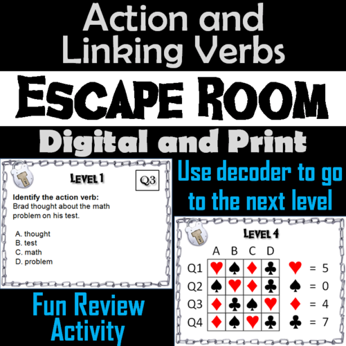 Action and Linking Verbs Activity: Escape Room Grammar