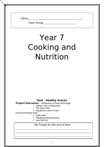 food technology year 7 work booklet cooking and nutrition teaching resources