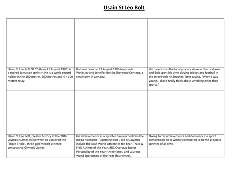 Usain St Leo Bolt Comic Strip and Storyboard