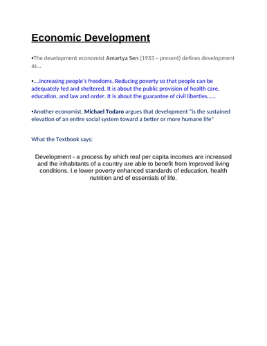 Economics: Measures of Development  (NEW SPEC) - Edexcel