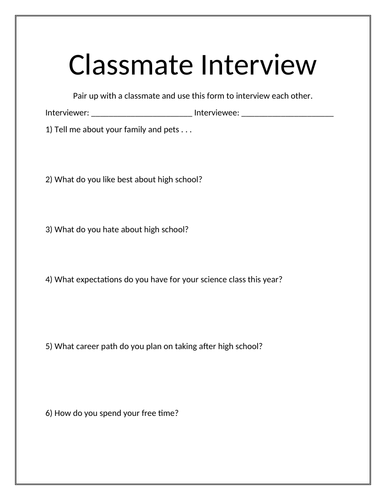 Classmate Interview - High School Edition