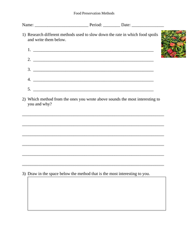 food preservation methods worksheet teaching resources