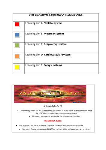 ANATOMY & PHYSIOLOGY INTERACTIVE REVISION ARTICULATE BOARD GAME