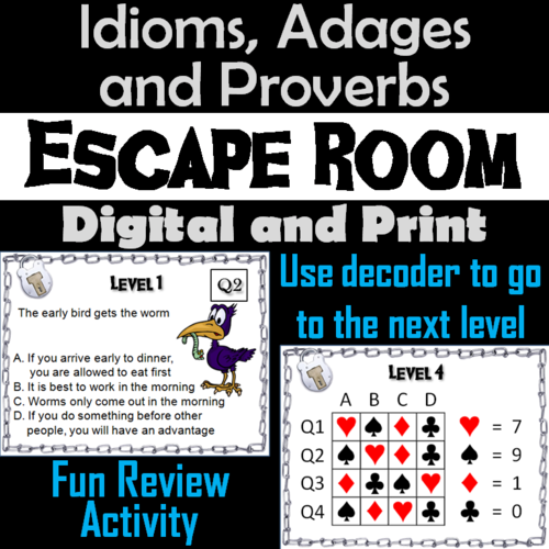 Idioms, Adages and Proverbs Escape Room ELA (Figurative Language Activity)