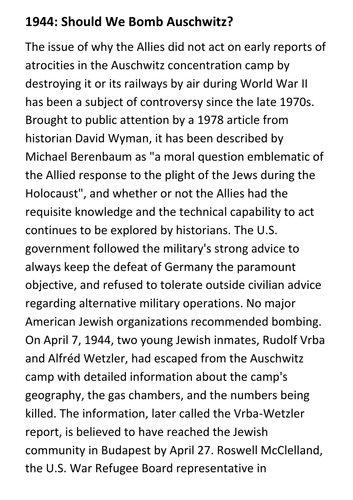 1944 Should We Bomb Auschwitz Handout