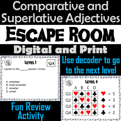Comparative and Superlative Adjectives Activity: Escape Room Grammar
