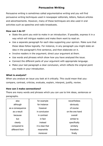 Persuasive Writing Year 7 Teaching Resources