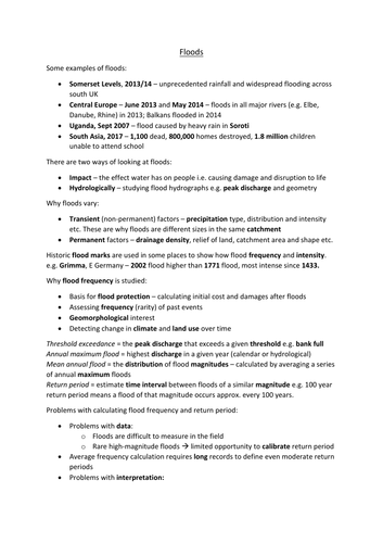 Geography - Flooding Supplement