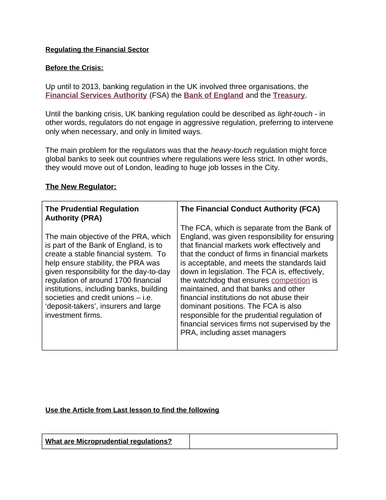 Economics:  Financial Market Regulation (NEW SPEC) - Edexcel