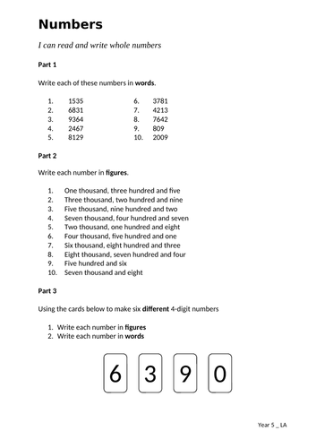 Year 5 _ Reading and writing numbers.