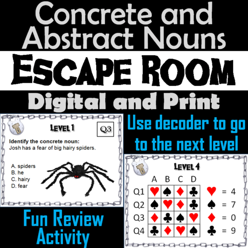 Concrete and Abstract Nouns Activity: Escape Room Grammar