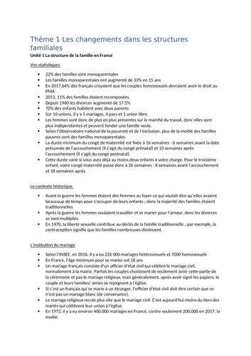 Edexcel French A Level notes for theme 1