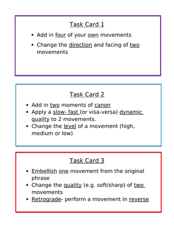 Choreography Development Task Cards KS3
