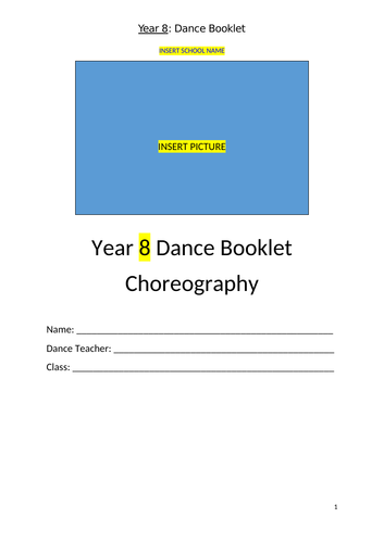 Choreography Booklet Year 7 & 8 | Teaching Resources