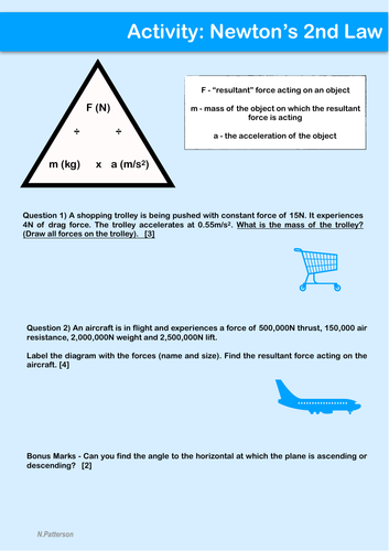 Newton’s 2nd Law Worksheet (Homework or classwork)