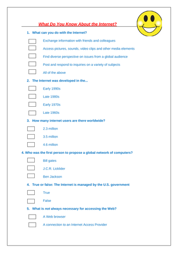 Internet Quiz (Initial assessment)