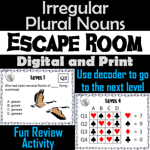 Irregular Plural Nouns Activity: Grammar Escape Room ELA