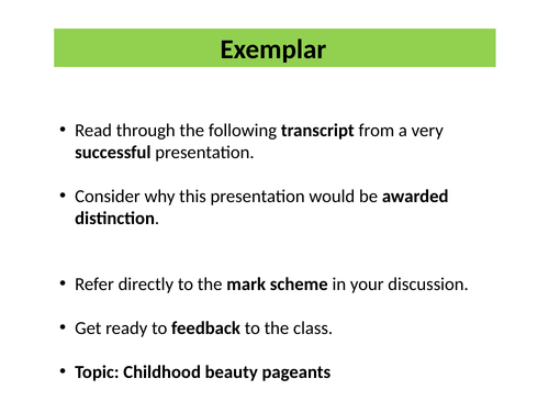 Speaking and Listening Full unit of Work
