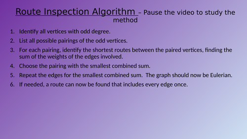 Route Inspection algorithm (Chinese Postman problem)