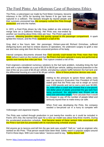 Business Ethics - Ford Pinto Case Study Lesson