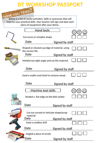 Pupil record of workshop Health and Safety