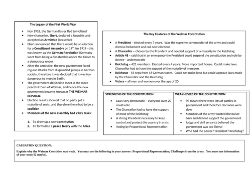 GCSE History Weimar and Nazi Germany knowledge mats including extensive exam practice questions