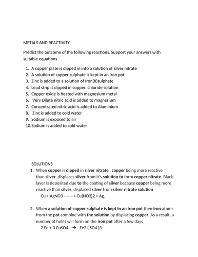 Metals and Reactivity