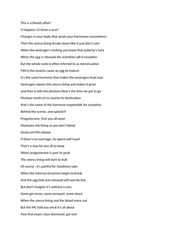 Menstruation rap 9-1 with questions and answers