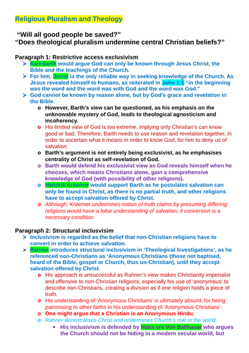 a level religious studies essay structure