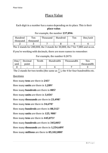 Mathematics - Place Value