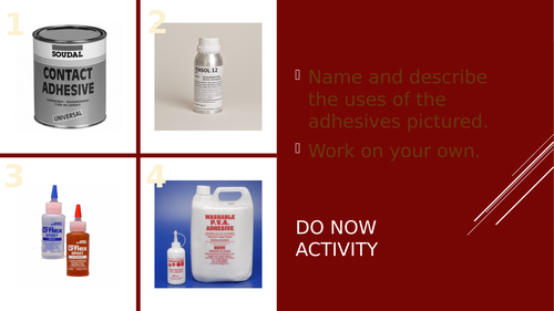 Adhesives and Finishing Techniques Starter Activity