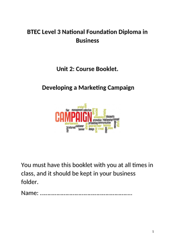 Unit 2 - Developing a marketing campaign (Course Booklet)