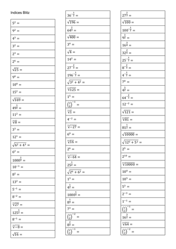 GCSE Indices Blitz