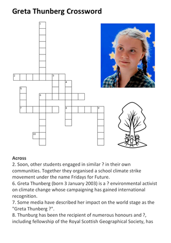 Greta Thunberg Crossword Teaching Resources