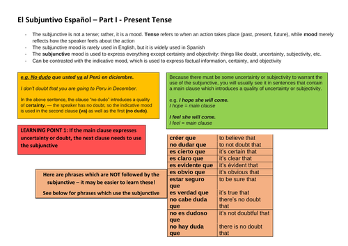 El Subjuntivo Español – Part I - Present Tense