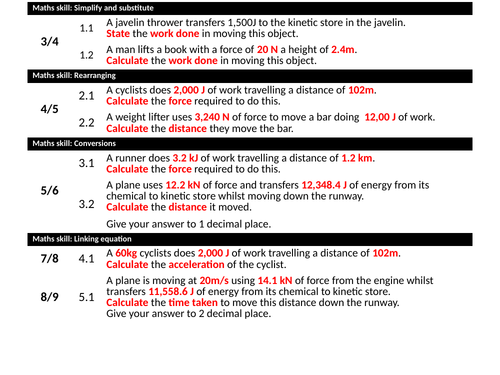 Work done and its calculations, KS4, Physics, New GCSE Specification