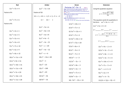 Factorising Quadratic Equations