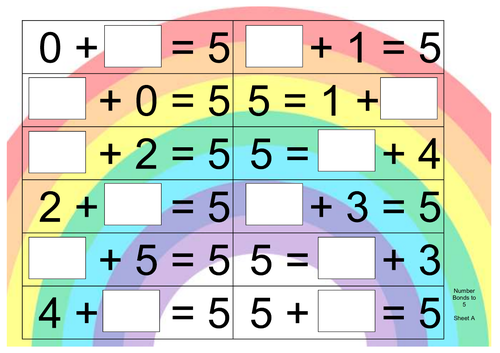 Number Bonds to 5, 6,  7, 8, 9 and 10