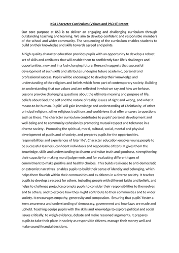 PSHE Curriculum Intent