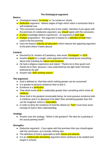 A Level religious studies The Ontological arguments