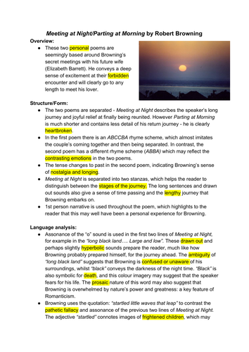 Meeting at Night/Parting at Morning by Robert Browning A Level English Lang and Lit