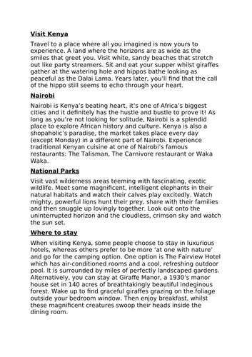 Visit Kenya advertisement