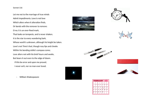 Sonnet 116 Pre and Post Reading Activities.