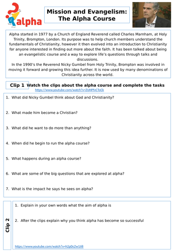 The alpha course worksheet - mission and evangelism