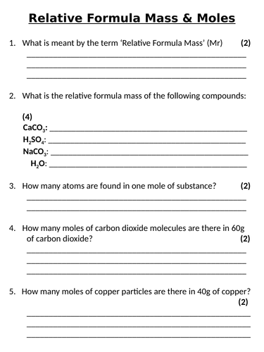 NEW AQA GCSE (2016) Chemistry  - Relative Formula Mass & Moles